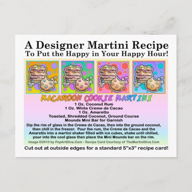 Macaroon Cookie Martini Recipe Card Postcard (Front)