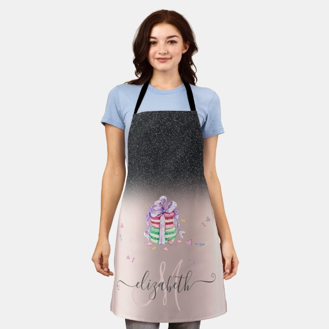 Macaroons Black Glitter Ombre Rose Gold Apron (Worn)