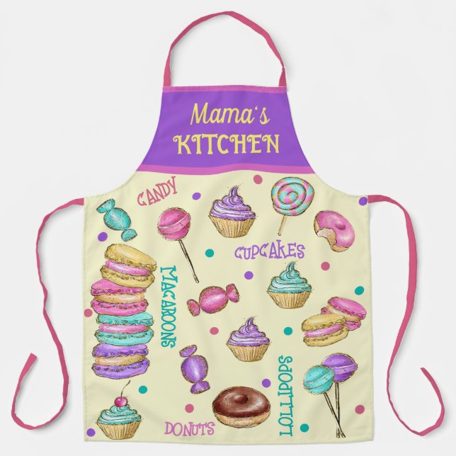 Macaroons Cupcakes Lollipops and Doughnuts Apron (Front)