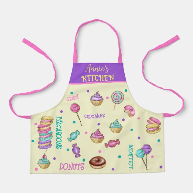 Macaroons Cupcakes Lollipops and Doughnuts SMALL Apron (Front)