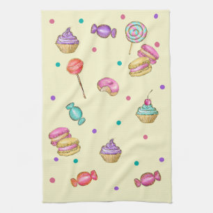 Macaroons Cupcakes Lollipops and Doughnuts   Tea Towel