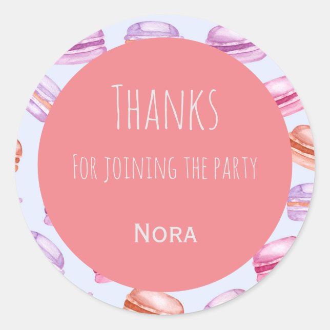 Macaroons thanks kids party favour sticker (Front)
