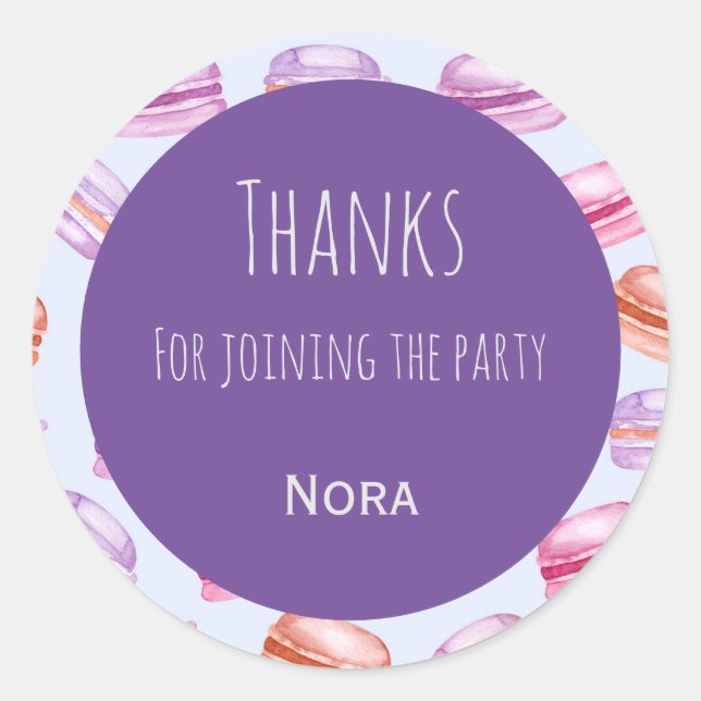 Macaroons thanks kids party favour sticker (Front)