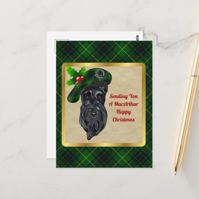 MacArthur Clan Badge & Tartan Christmas Postcard (Front/Back In Situ)
