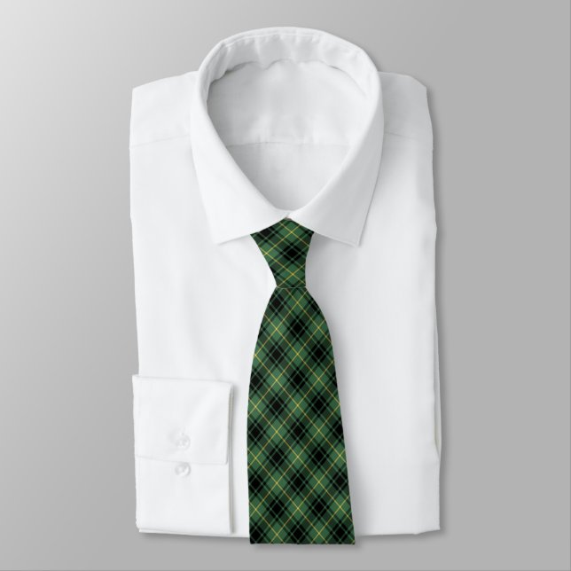 MacArthur Clan Tartan Green and Black Plaid Tie (Tied)