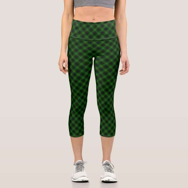 MacArthur tartan green plaid Capri Leggings (Front)