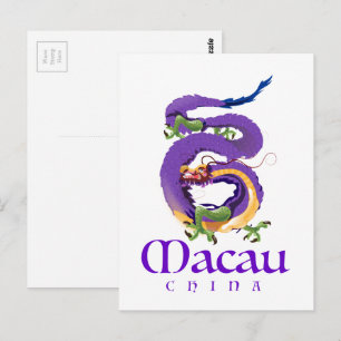 Macau China Dragon travel poster. Postcard