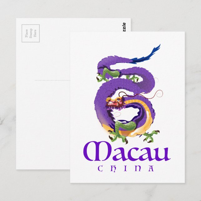 Macau China Dragon travel poster. Postcard (Front/Back)
