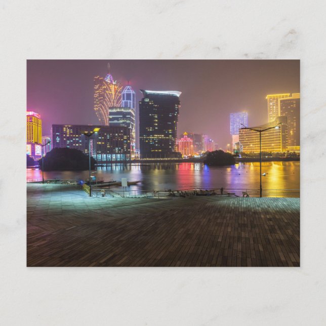Macau China skyline panorama at night gift Poster Holiday Postcard (Front)