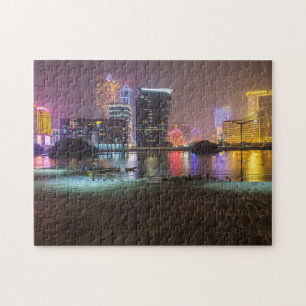 Macau China skyline panorama at night gift Poster Jigsaw Puzzle