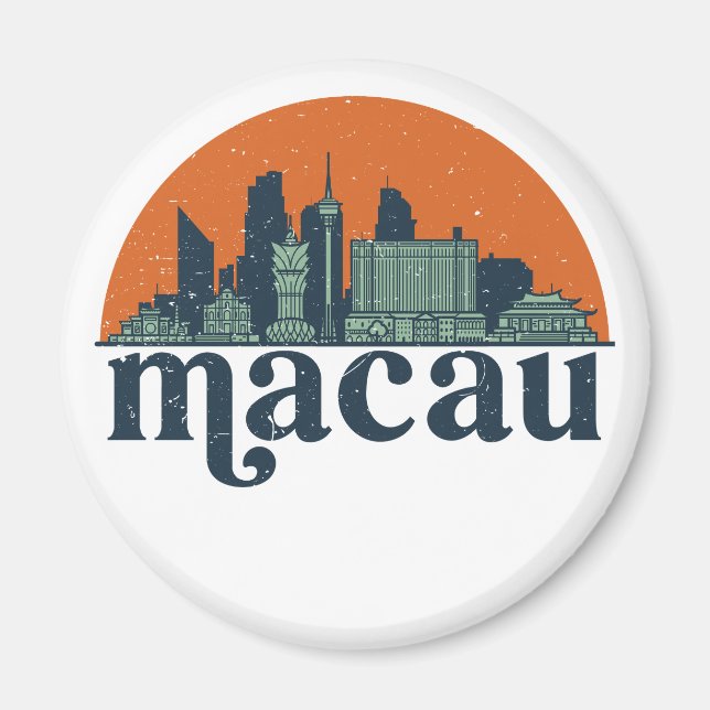 Macau China Vintage City Skyline Cityscape Art Magnet (Front)