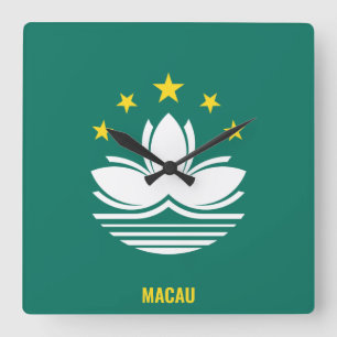 Macau Flag Dazzling Patriotic Square Wall Clock