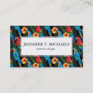 Macaw And Hibiscus Pattern Add Your Name Business Card