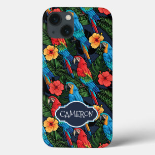 Macaw And Hibiscus Pattern   Add Your Name iPhone 13 Case