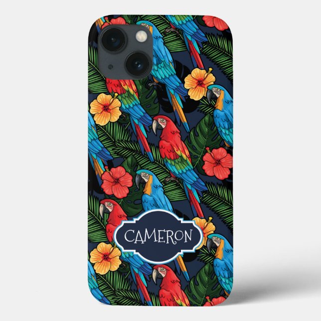 Macaw And Hibiscus Pattern | Add Your Name Case-Mate iPhone Case (Back)