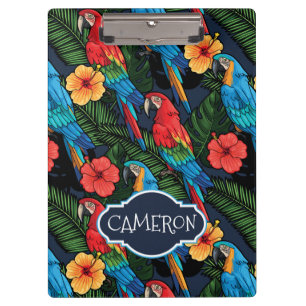 Macaw And Hibiscus Pattern Add Your Name Clipboard