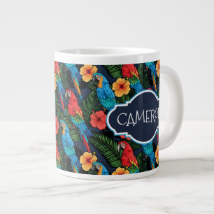 Macaw And Hibiscus Pattern   Add Your Name Large Coffee Mug