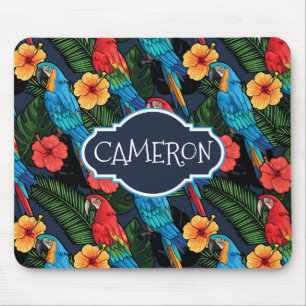Macaw And Hibiscus Pattern   Add Your Name Mouse Mat