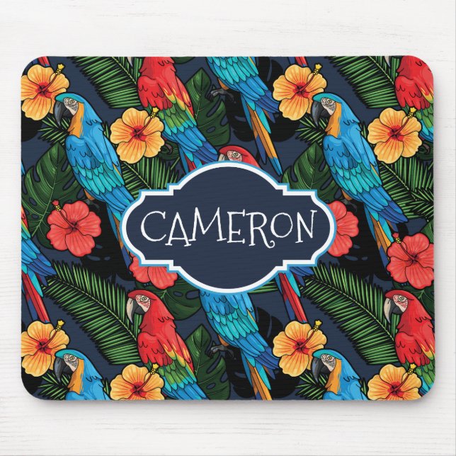 Macaw And Hibiscus Pattern | Add Your Name Mouse Mat (Front)