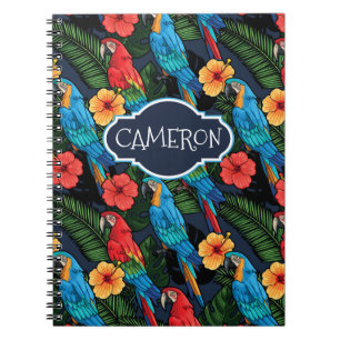 Macaw And Hibiscus Pattern Add Your Name Notebook