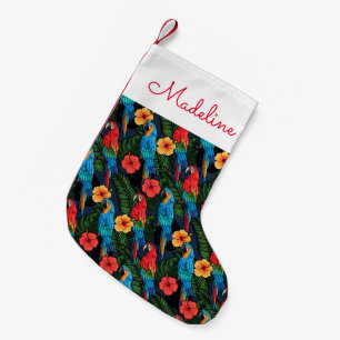Macaw And Hibiscus Pattern   Add Your Name Small Christmas Stocking