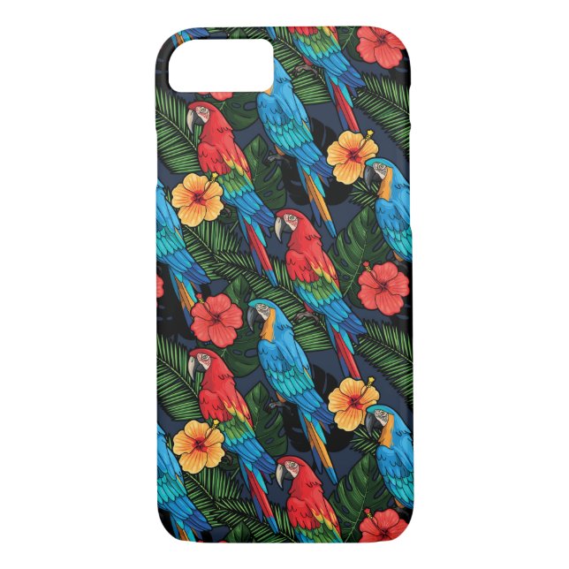 Macaw And Hibiscus Pattern Case-Mate iPhone Case (Back)
