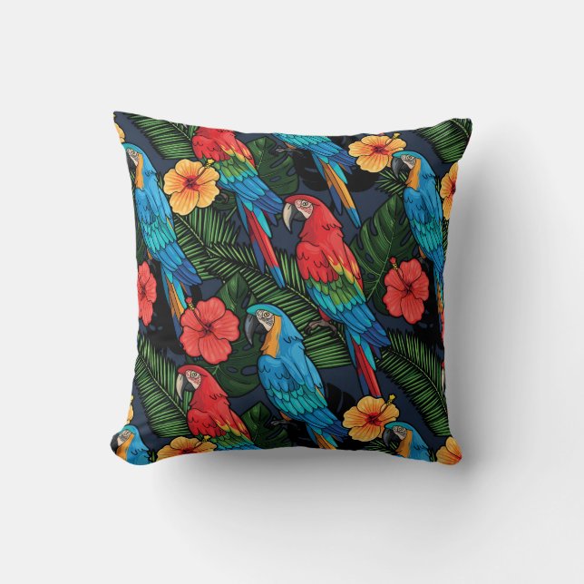 Macaw And Hibiscus Pattern Cushion (Front)