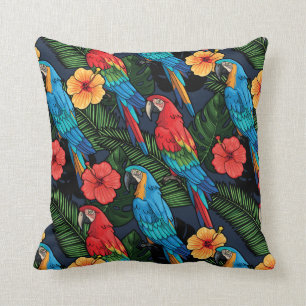 Macaw And Hibiscus Pattern Cushion
