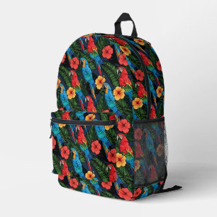 Macaw And Hibiscus Pattern Printed Backpack