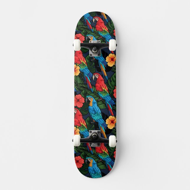 Macaw And Hibiscus Pattern Skateboard (Front)