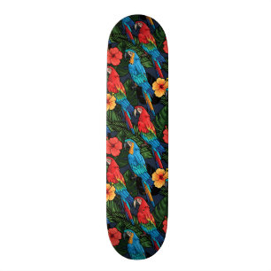 Macaw And Hibiscus Pattern Skateboard