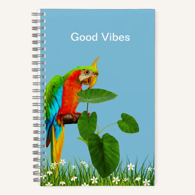 Macaw Bird and Plants Personalised Spiral Notebook (Front)