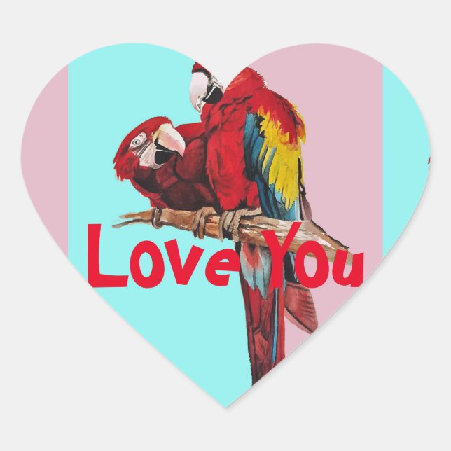 Macaw Bird Birds Red Parrot Painting Love Heart Sticker (Front)