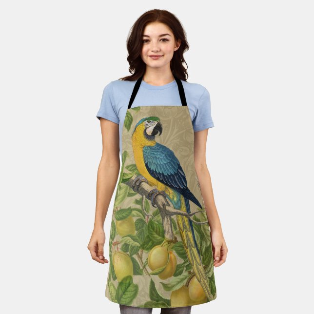 Macaw Blue Yellow Tropical Jungle Antique Apron (Worn)