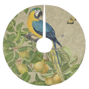Macaw Blue Yellow Tropical Jungle Antique Brushed Polyester Tree Skirt