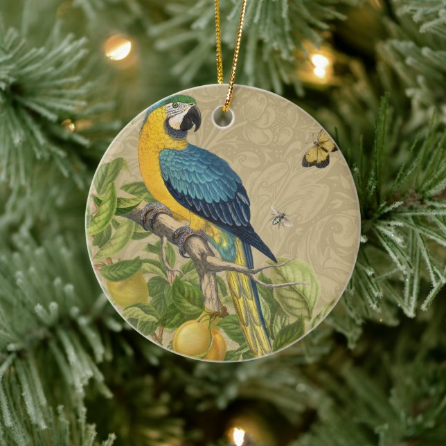 Macaw Blue Yellow Tropical Jungle Antique Ceramic Tree Decoration (Tree)