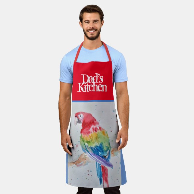 Macaw Colorful Parrot bird Watercolor Dads Kitchen Apron (Worn)
