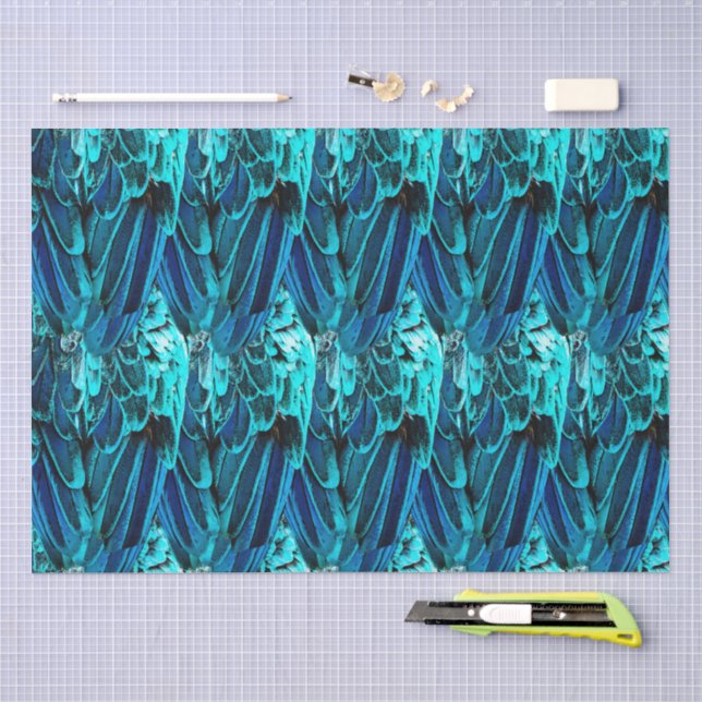  Macaw feather design in blue, watercolor abstract Tissue Paper (Craft)