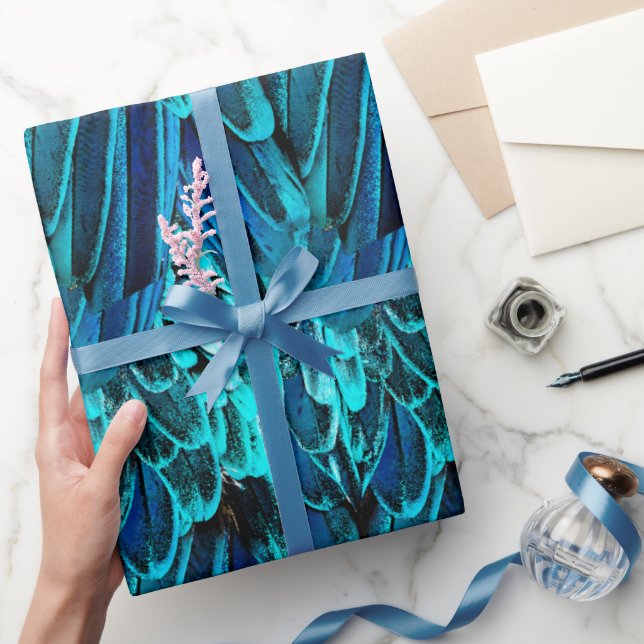  Macaw feather design in blue, watercolor abstract Wrapping Paper (Gifting)