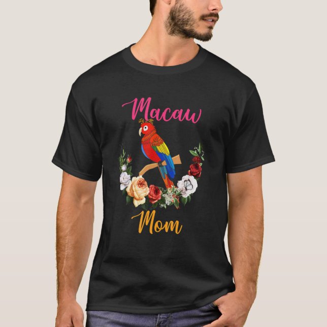 Macaw Mom Floral Macaw Bow Tie Lover Mother's Day T-Shirt (Front)