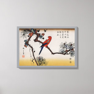 Macaw on Pine Branch, Hiroshige Canvas Print