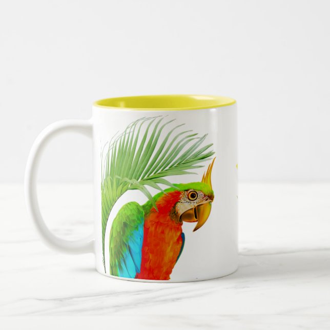 Macaw & Palm Leaves Two-Tone Coffee Mug (Left)