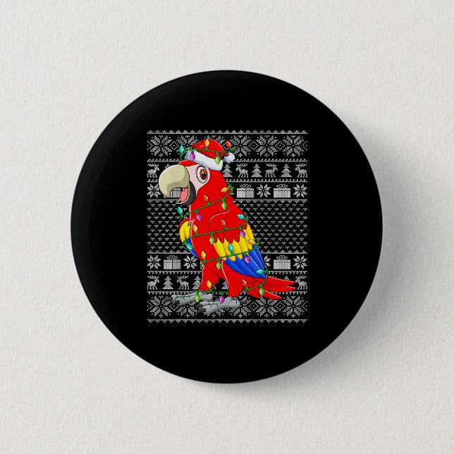 Macaw Parrot Christmas Lights Ugly Sweater Funny B 6 Cm Round Badge (Front)