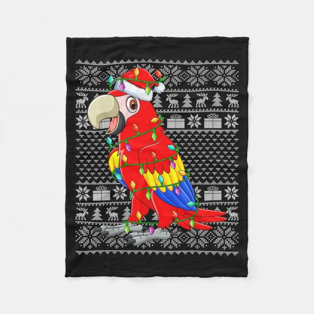 Macaw Parrot Christmas Lights Ugly Sweater Funny B Fleece Blanket (Front)