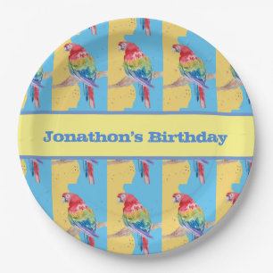 Macaw Parrot Colorful Boys Childs Birthday Blue Paper Plate