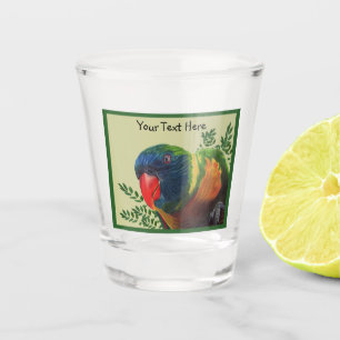 Macaw Parrot Colourful Feathers Green Border leave Shot Glass