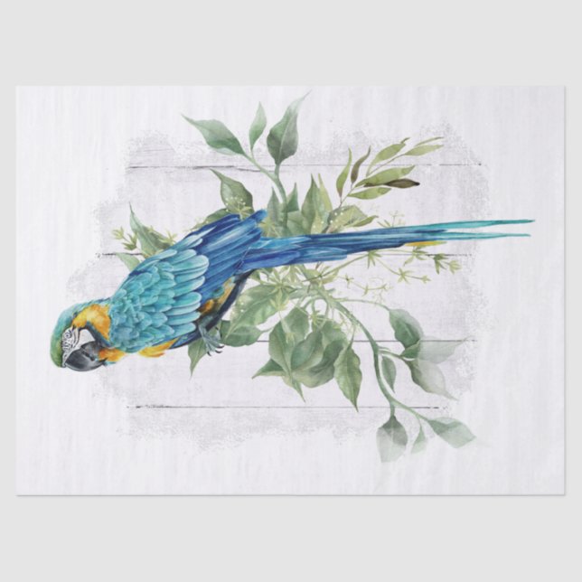 Macaw Parrot Eucalyptus Watercolor Tissue Paper (Front)