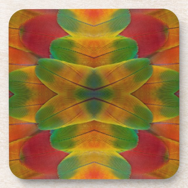 Macaw parrot feather kaleidoscope coaster (Front)