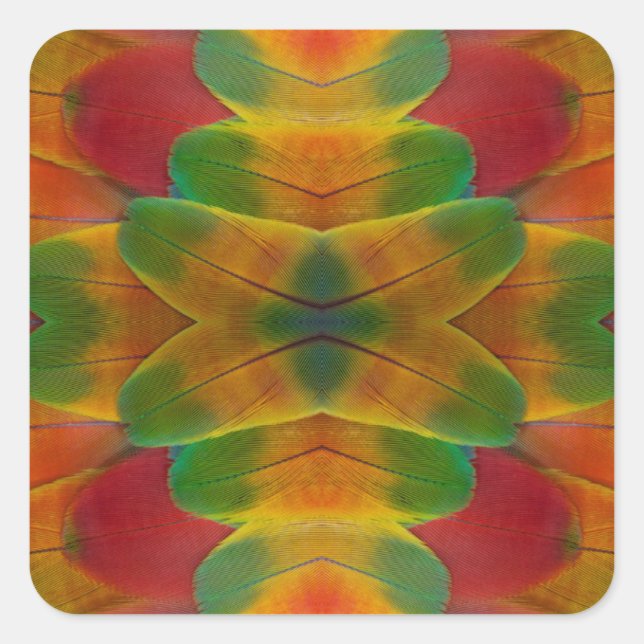 Macaw parrot feather kaleidoscope square sticker (Front)