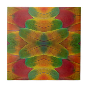 Macaw parrot feather kaleidoscope tile